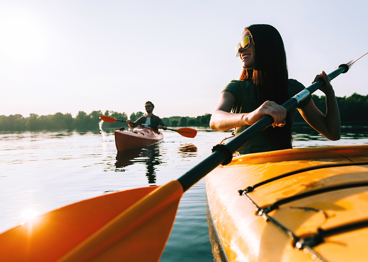 couple enjoying close amenities outdoor kayaking