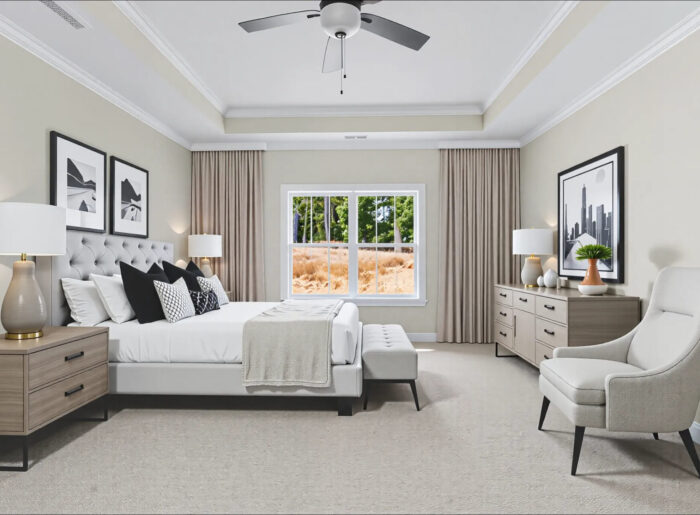 Primary Bedroom fully furnished AI staging
